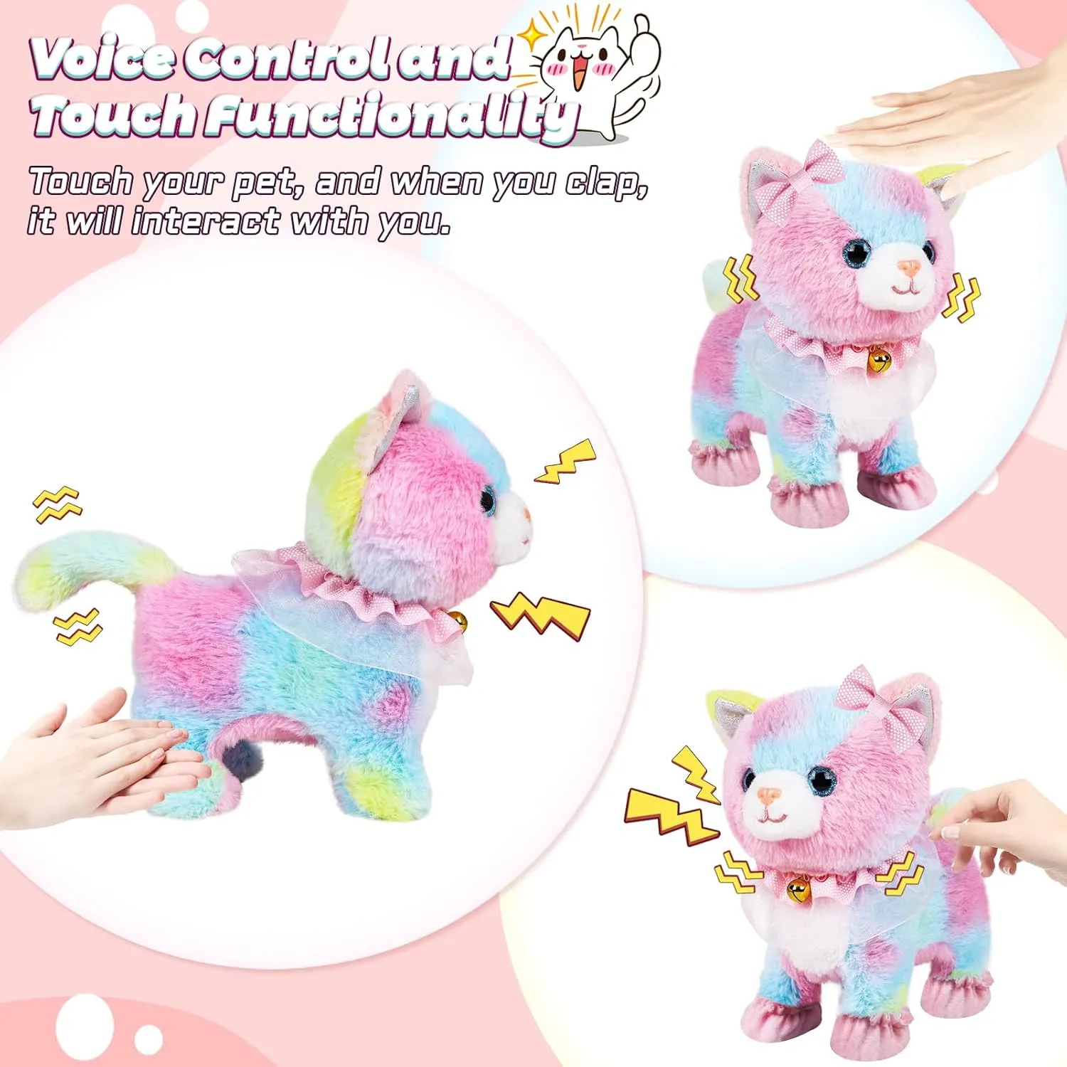 Toy Cat for Kids, Touch and Voice Controlled Remote Control Cat with Leash, Lifelike Walking Cat Toy That Can Walk, Meow, and Wags Tail, Best Festive Gift for Boys and Girls Ages 3 4 5 6 7