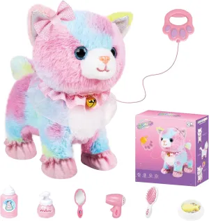 Toy Cat for Kids, Touch and Voice Controlled Remote Control Cat with Leash, Lifelike Walking Cat Toy That Can Walk, Meow, and Wags Tail, Best Festive Gift for Boys and Girls Ages 3 4 5 6 7