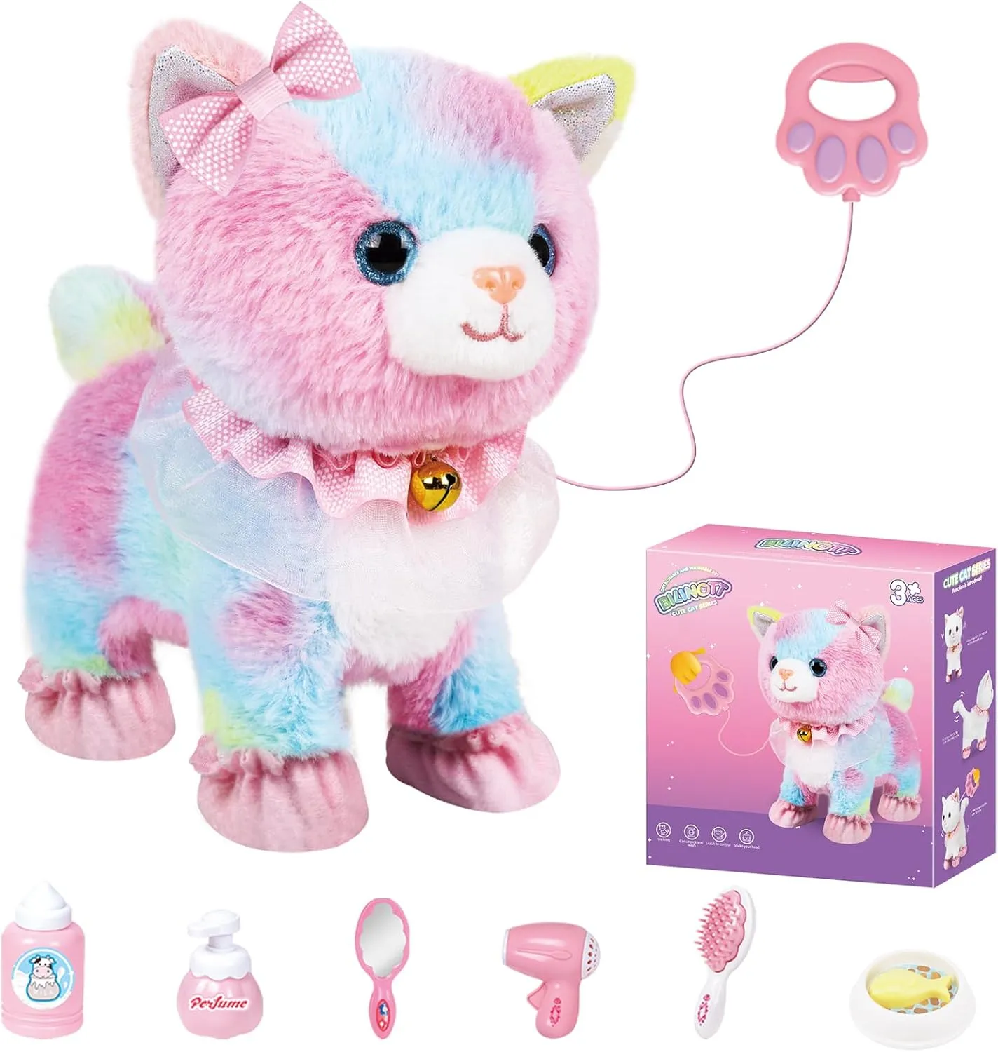Toy Cat for Kids, Touch and Voice Controlled Remote Control Cat with Leash, Lifelike Walking Cat Toy That Can Walk, Meow, and Wags Tail, Best Festive Gift for Boys and Girls Ages 3 4 5 6 7