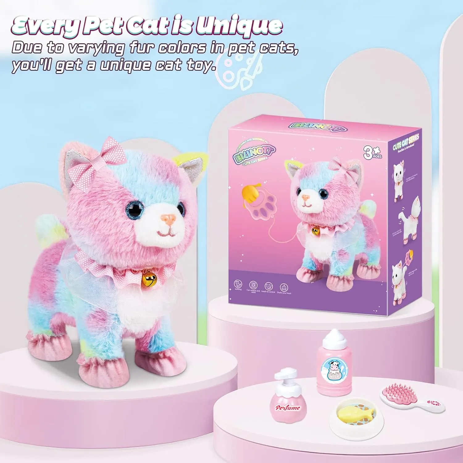 Toy Cat for Kids, Touch and Voice Controlled Remote Control Cat with Leash, Lifelike Walking Cat Toy That Can Walk, Meow, and Wags Tail, Best Festive Gift for Boys and Girls Ages 3 4 5 6 7
