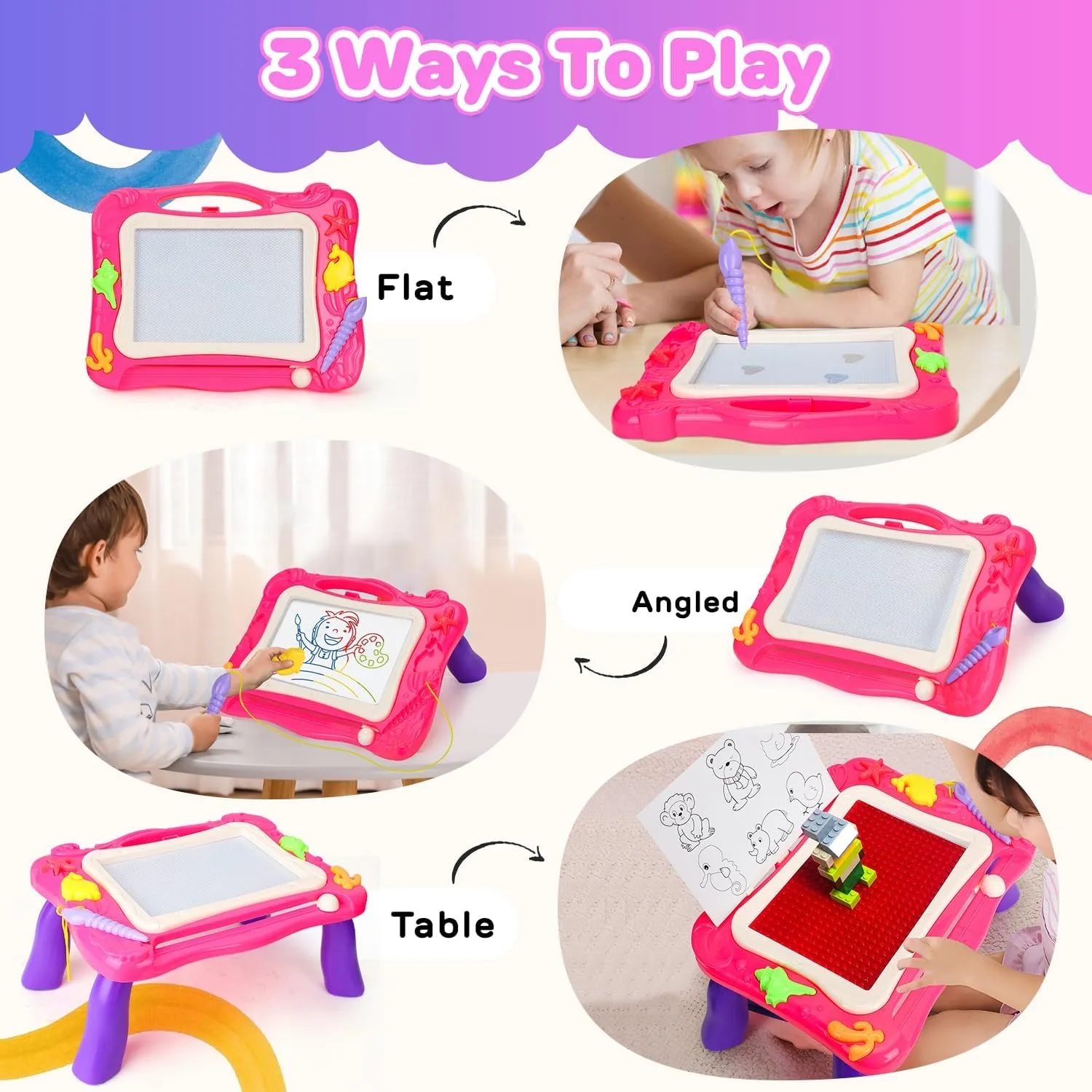 TOY Life Magnetic Drawing Board for Toddlers 1-3 Magnetic Doodle Board for Toddlers Drawing Table for Kids with Toy Building Blocks Doodle Board for Toys for Kids Xmas Christmas Gifts for Toddlers