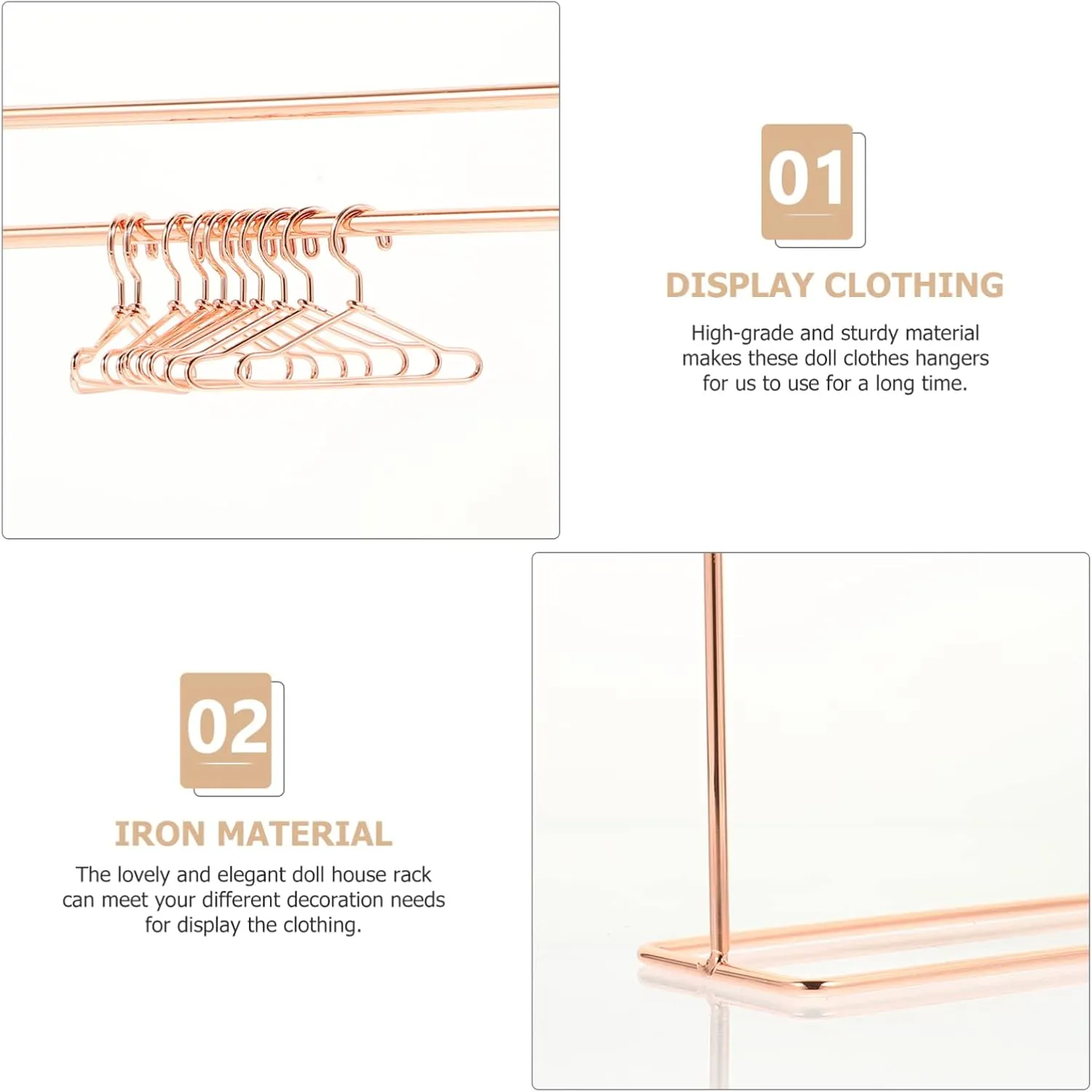 TOYANDONA Baby Clothes Kids Hangers Doll Garment Rack with Hangers Set Include Miniature Clothes Rack 10pcs Mini Metal Doll Clothes Hangers for Dress Outfit Gown Rose Gold Baby Clothes Kids Hangers