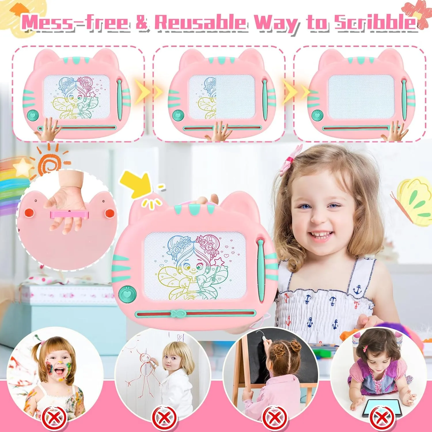 Toys for 1-2 Year Old Girls, Magnetic Drawing Board,Toddler Toys 2-3, Magna Cute Doodle Board,Educational Learning Baby Toys for 1 2 3 4 Year Old Girl, 1 2 3 4 5 Year Old Girl Birthday Christmas Gift