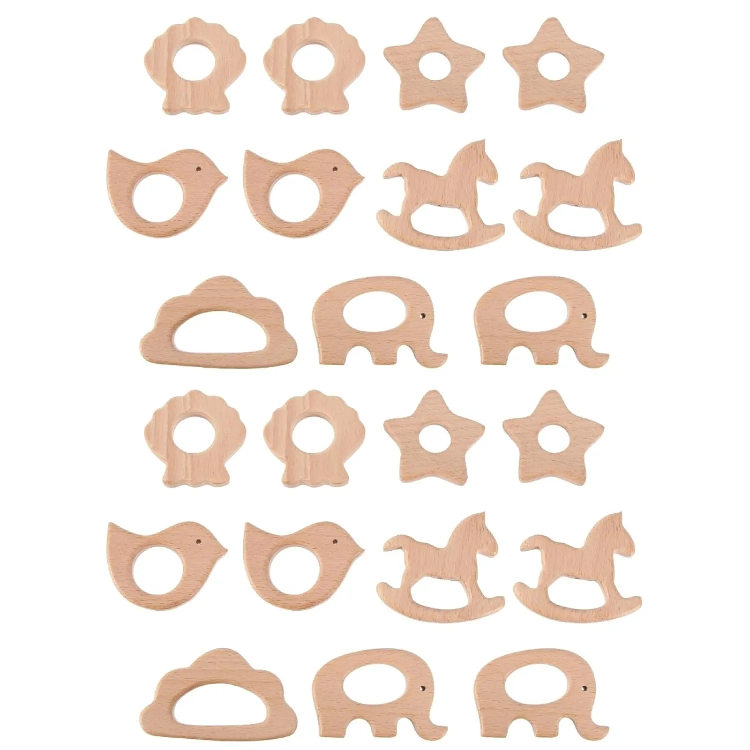 Toyvian 22PCS Natural Wooden Teether Toys for Baby, Sensory Wooden Chew Teething Toys for Babies, Baby Teething Rings Infant Teether Handmade Pendant Set Shower Gift