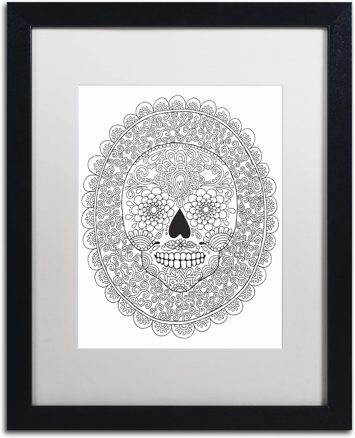 Trademark Fine Art ALI2811-B1620MF Candy Skull by Hello Angel, White Matte, Black Frame 16x20-Inch, 16x20