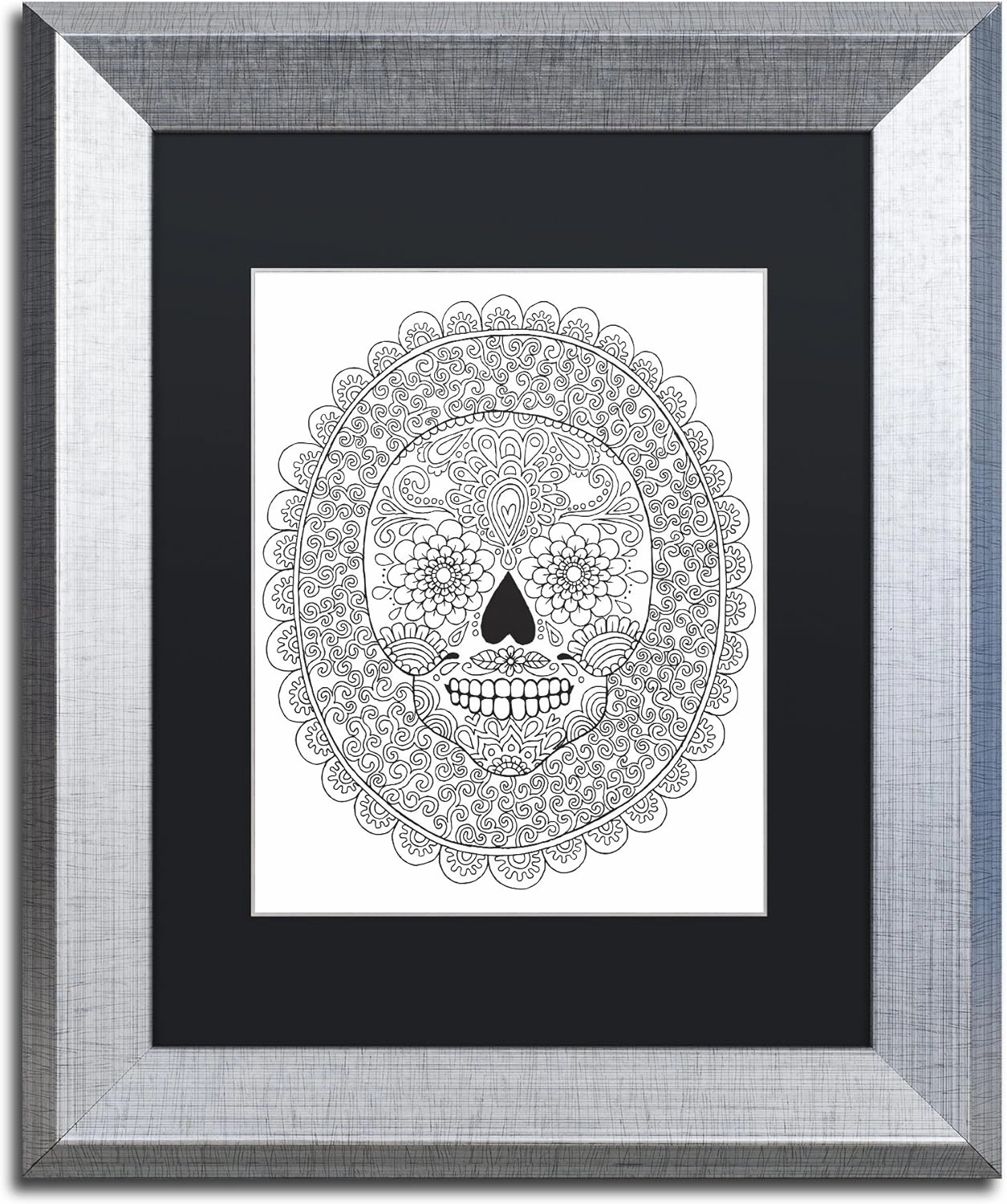 Trademark Fine Art ALI2811-S1114BMF Candy Skull by Hello Angel, Black Matte, Silver Frame 11x14-Inch, 11x14