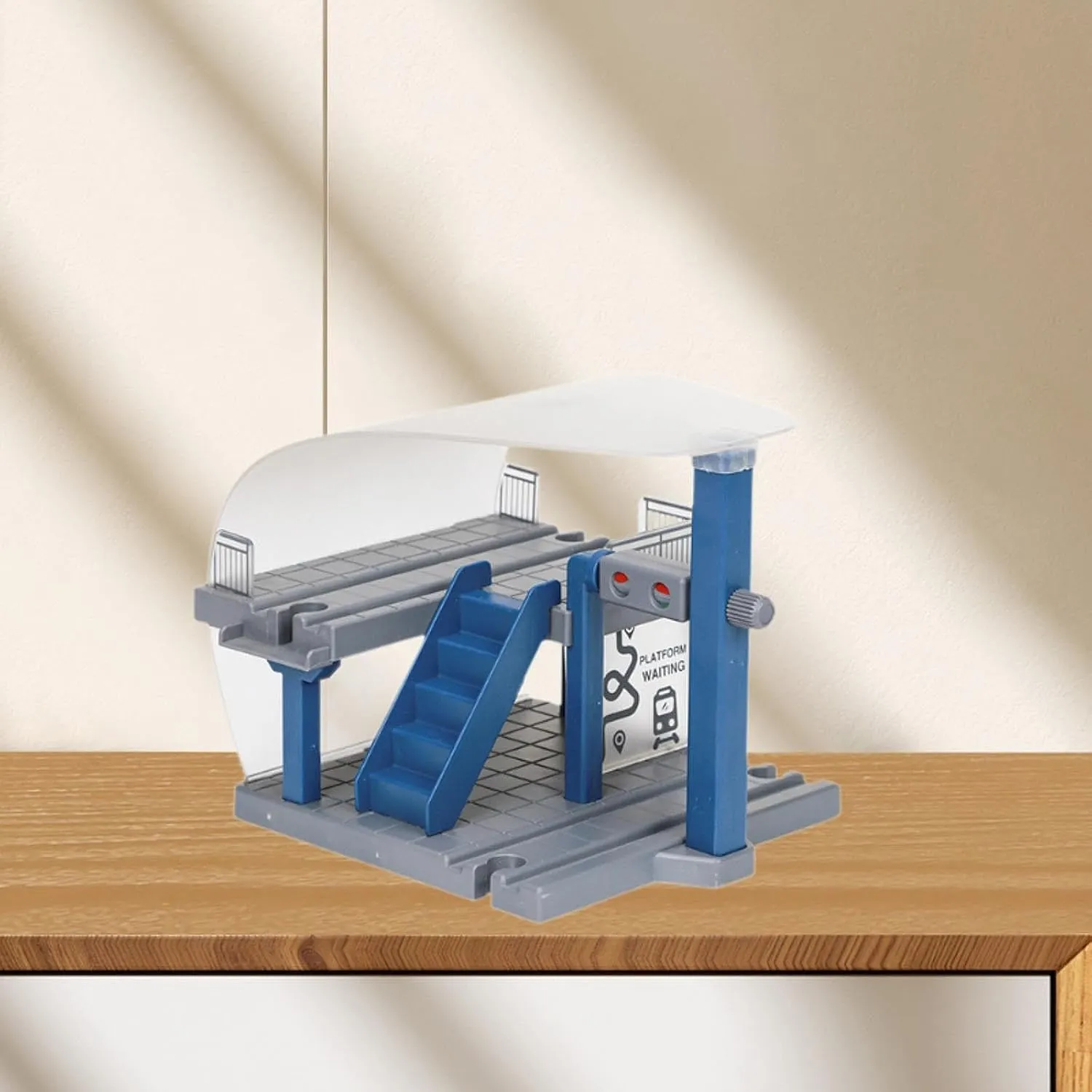 Train Track Accessory Montessori Simulation Station Toy, Station Platform for Train Track for Preschool, Dark Blue