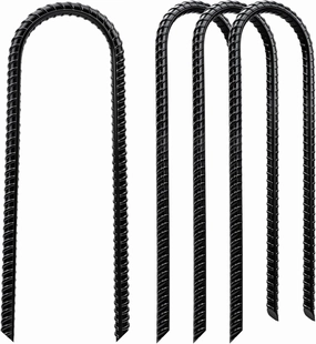 Trampoline Stakes High Wind - Heavy Duty 12 Inch U Shaped Ground Anchors - Galvanized Steel Rebar Stakes for Outdoor Camping Tent Fence Garden Decorations(4 Pack Black)