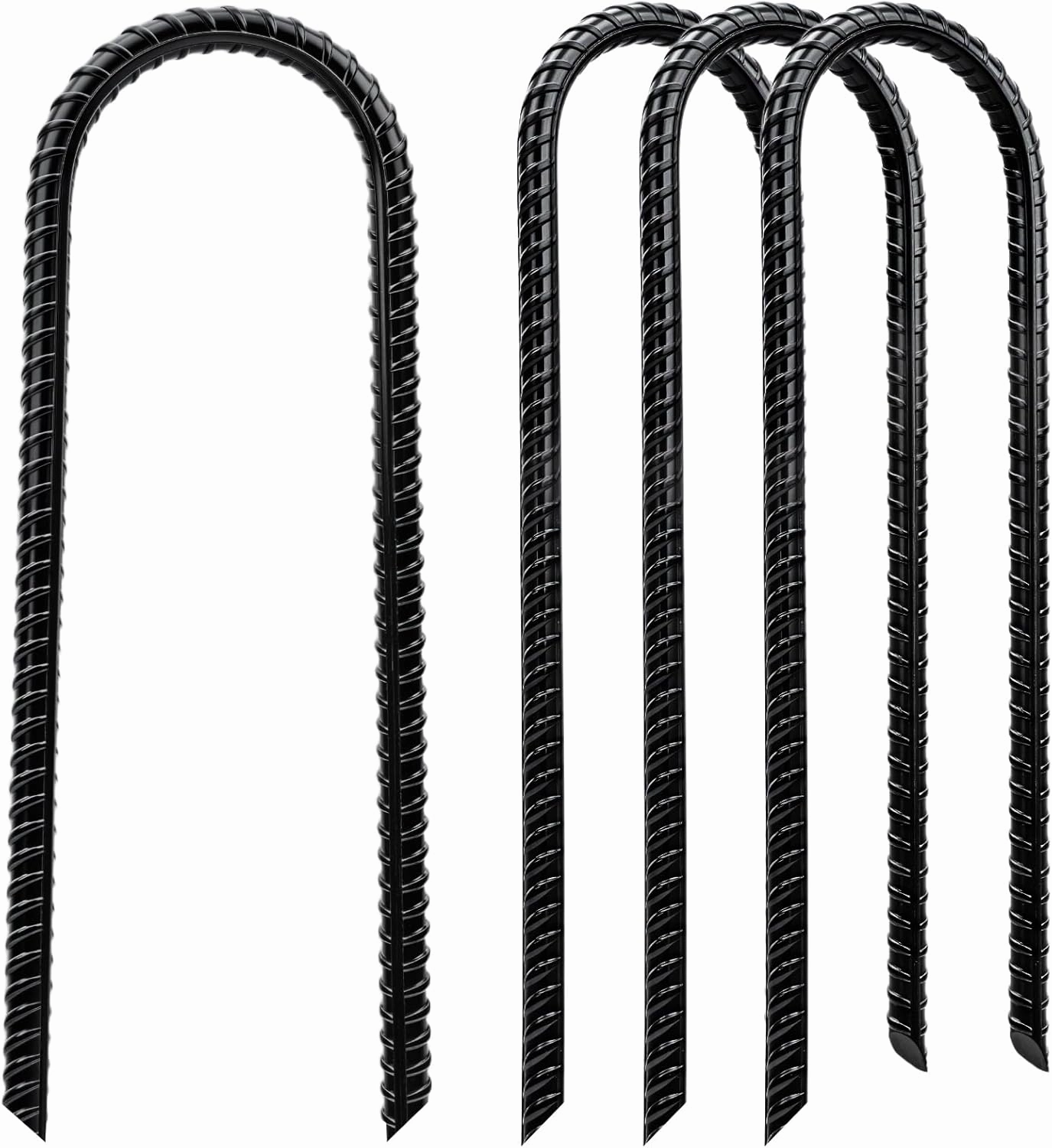 Trampoline Stakes High Wind - Heavy Duty 12 Inch U Shaped Ground Anchors - Galvanized Steel Rebar Stakes for Outdoor Camping Tent Fence Garden Decorations(4 Pack Black)