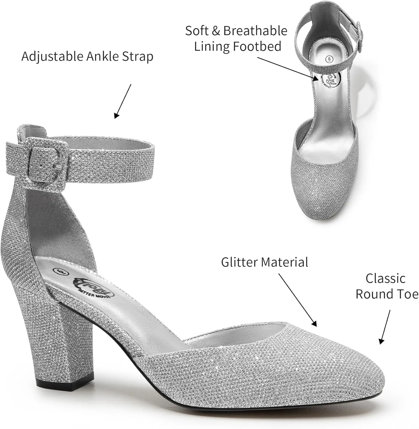 Trary Heels for Women, Low Heel Closed Round Toe Chunky Block Nude Heels Adjustable Ankle Strap Comfy Pumps Shoes Black Heels for Women Versatility Heels Wedding Daily Dressy 2.75" Heels