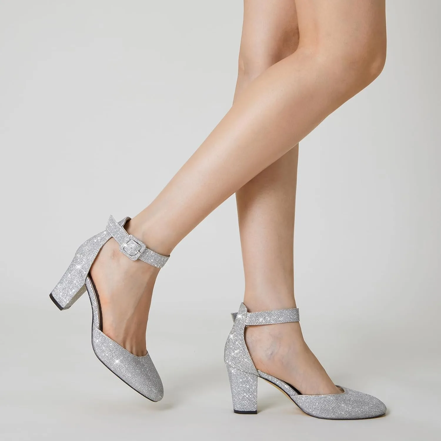 Trary Heels for Women, Low Heel Closed Round Toe Chunky Block Nude Heels Adjustable Ankle Strap Comfy Pumps Shoes Black Heels for Women Versatility Heels Wedding Daily Dressy 2.75" Heels