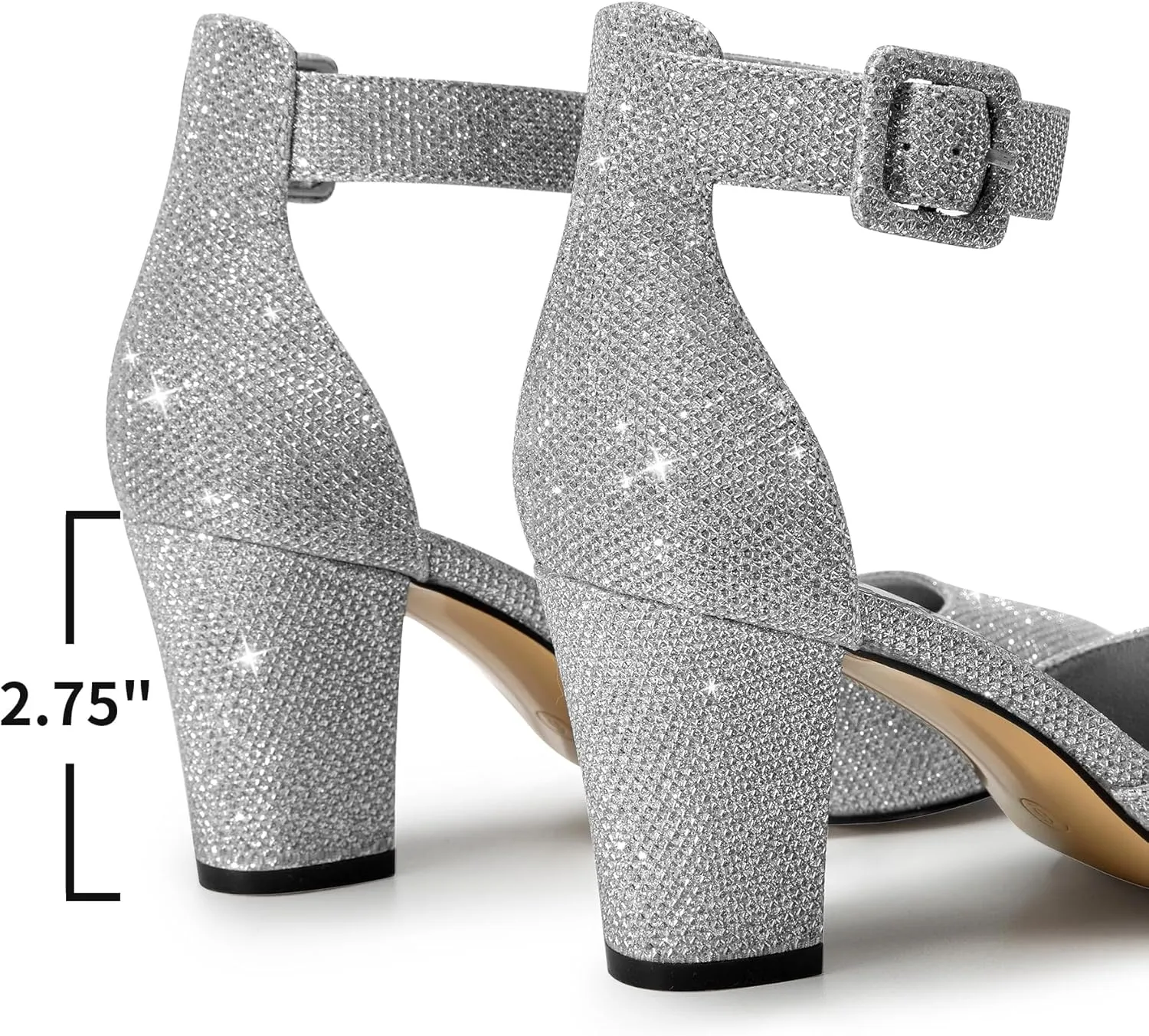 Trary Heels for Women, Low Heel Closed Round Toe Chunky Block Nude Heels Adjustable Ankle Strap Comfy Pumps Shoes Black Heels for Women Versatility Heels Wedding Daily Dressy 2.75" Heels