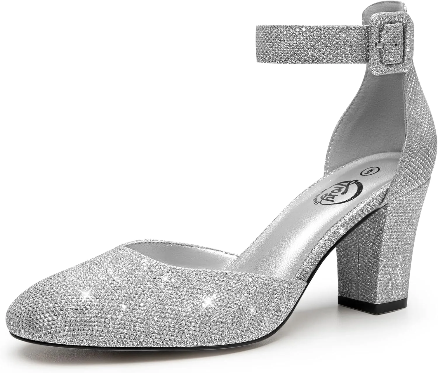Trary Heels for Women, Low Heel Closed Round Toe Chunky Block Nude Heels Adjustable Ankle Strap Comfy Pumps Shoes Black Heels for Women Versatility Heels Wedding Daily Dressy 2.75" Heels