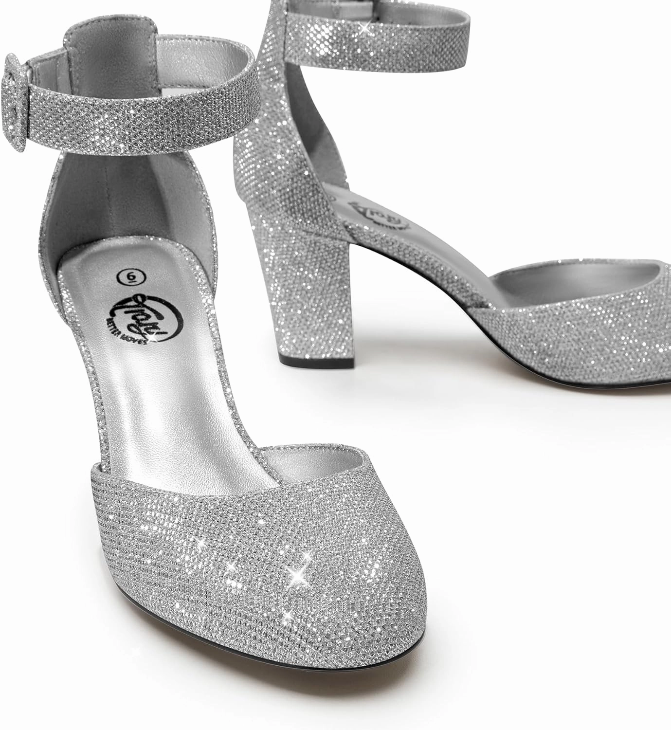 Trary Heels for Women, Low Heel Closed Round Toe Chunky Block Nude Heels Adjustable Ankle Strap Comfy Pumps Shoes Black Heels for Women Versatility Heels Wedding Daily Dressy 2.75" Heels