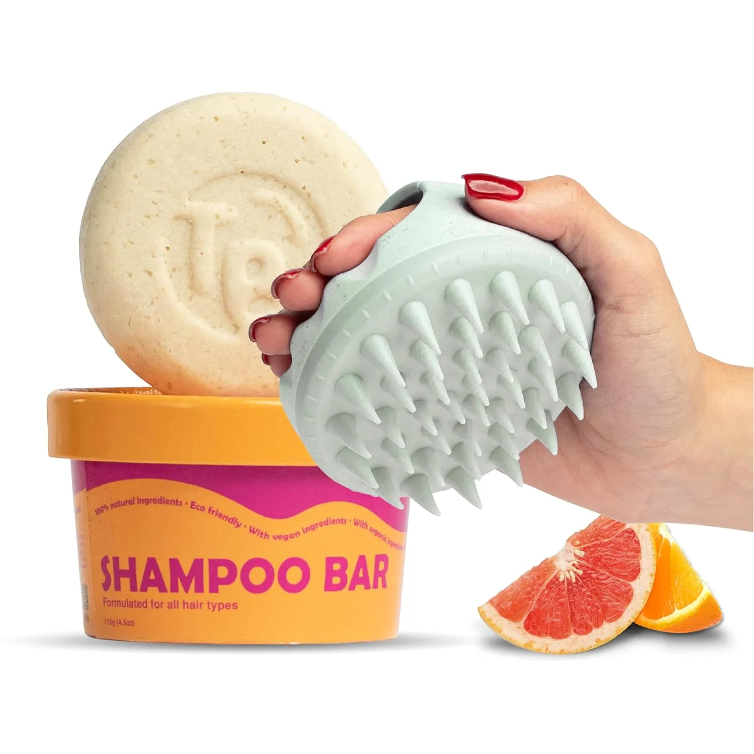 Tree Bottle Hair Care Bundle – Organic Citrus Shampoo Bar & Sustainable Scalp Massager – Gentle Cleanse, Frizz Control, Exfoliation, and Circulation Boost for All Hair Types – Travel-Friendly