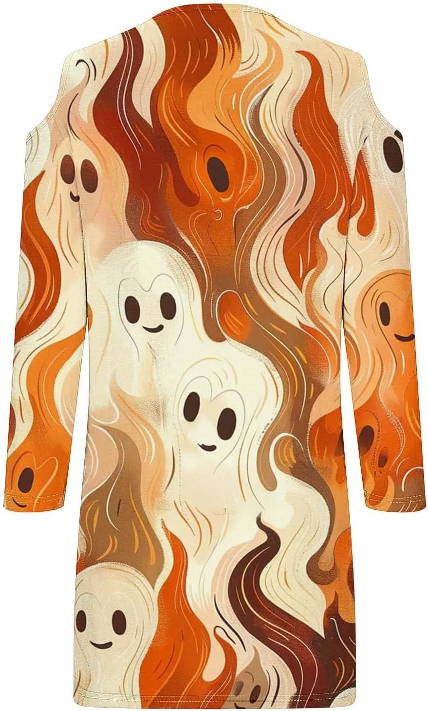 Trendy Halloween Prints Short Dress Long Sleeve Unique Casual Shift Midi Dress Cold Shoulder Party Graphic Dresses