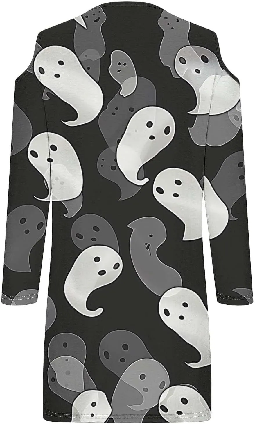 Trendy Halloween Prints Short Dress Long Sleeve Unique Casual Shift Midi Dress Cold Shoulder Party Graphic Dresses