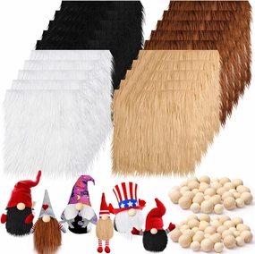 Tudomro 20 Pcs Faux Fur Fabric 10" x 10" with 40 Pcs Wood Balls, Shaggy Faux Fur Square Patches, Gnome Beards for Crafting Sewing Costume Rug Pillow Cushion Pad Chair Cover(Retro Color)