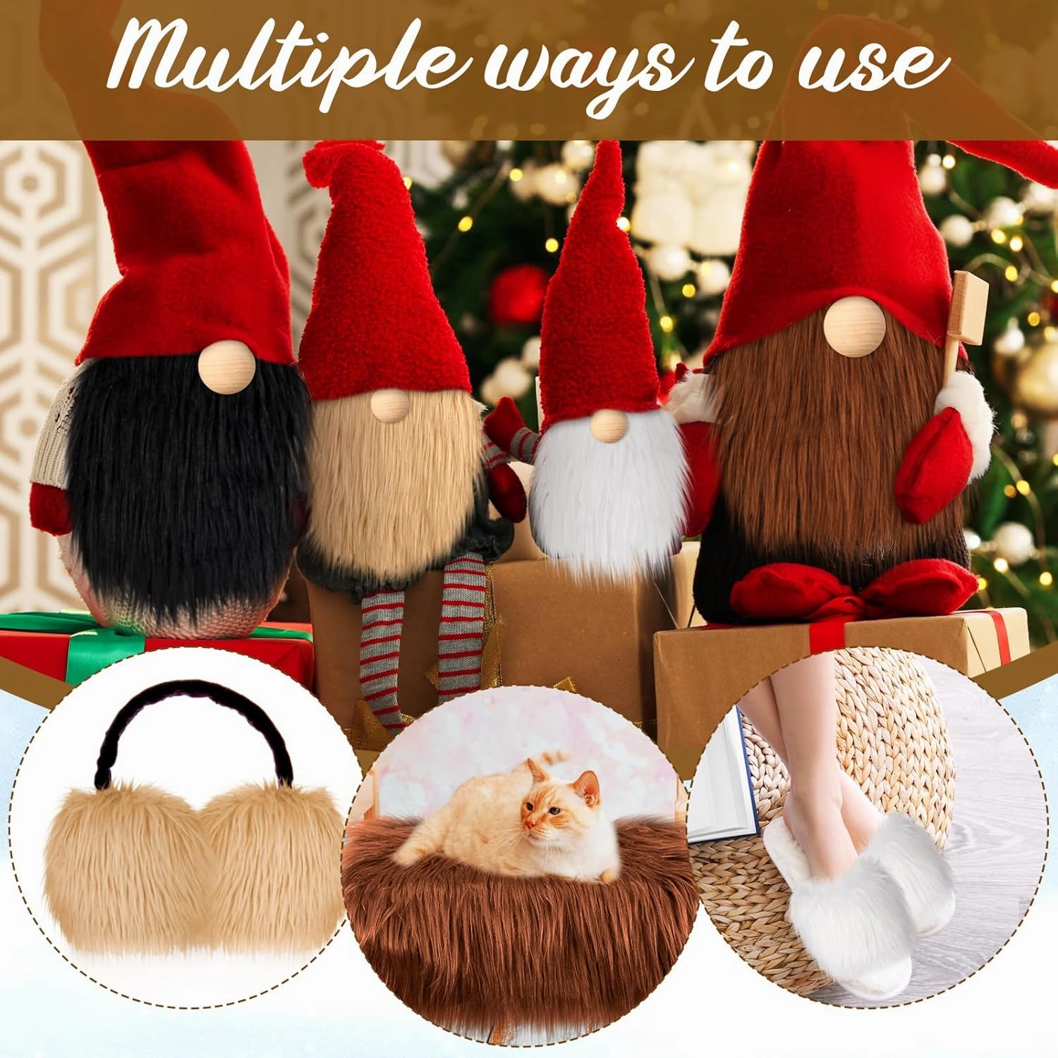 Tudomro 20 Pcs Faux Fur Fabric 10" x 10" with 40 Pcs Wood Balls, Shaggy Faux Fur Square Patches, Gnome Beards for Crafting Sewing Costume Rug Pillow Cushion Pad Chair Cover(Retro Color)
