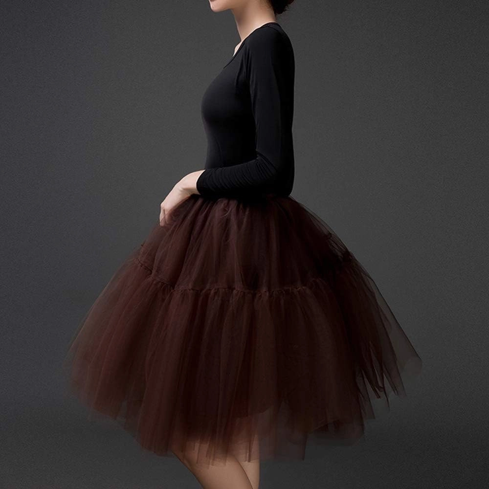 Tulle Skirt,Women's Midi Tulle Tutu Skirt Fluffy Princess Five Layers A line Party Prom Underskirt