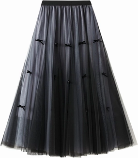 Tulle Skirts for Women, High Waist Double-Layered Mesh Pleated Midi Skirts