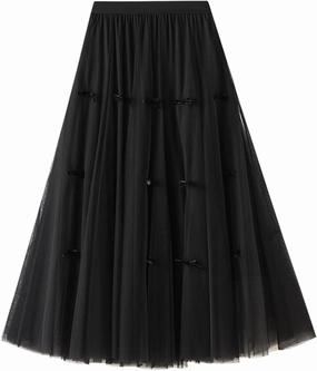 Tulle Skirts for Women, High Waist Double-Layered Mesh Pleated Midi Skirts