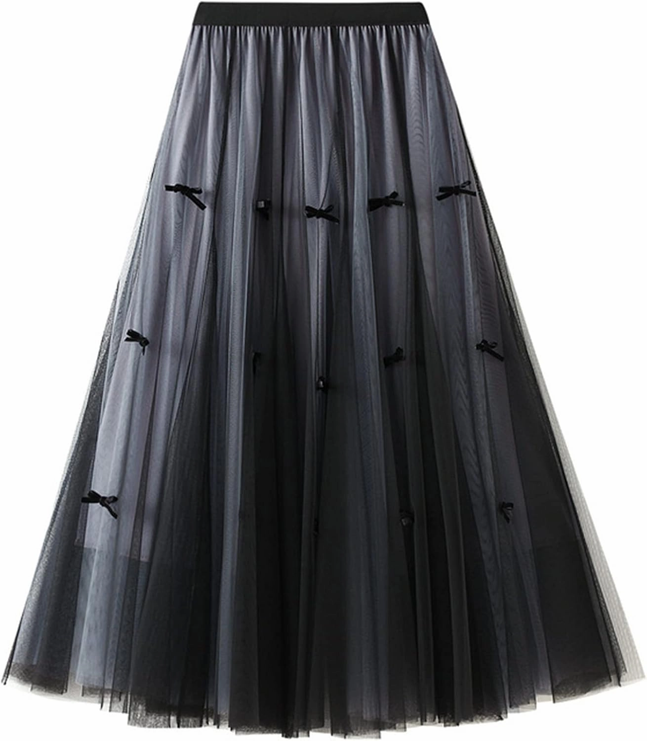 Tulle Skirts for Women, High Waist Double-Layered Mesh Pleated Midi Skirts