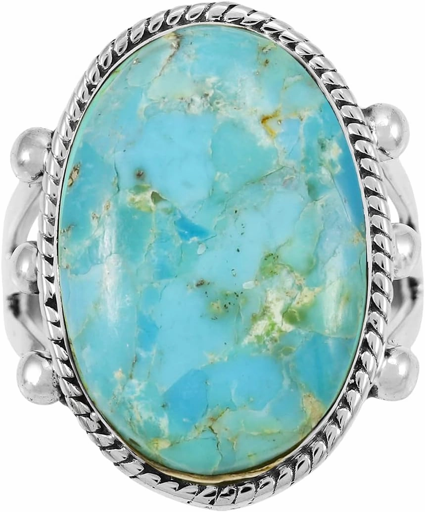 Turquoise Ring Sterling Silver 925 Size 6 to 14 (Turquoise, 9)