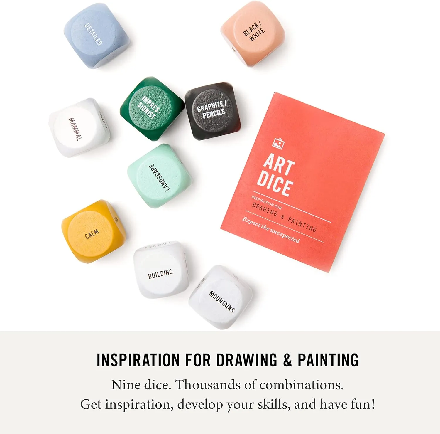 Two Tumbleweeds Art Dice - Drawing & Painting Game for Adults, Artists & Teachers - Set of 9 Dice for Creative Inspiration - Drawing Prompts for Studio and Classroom - Gift for Artist - 1  Players