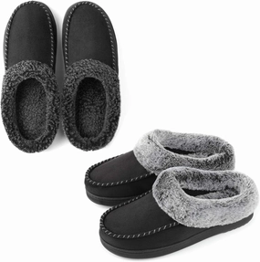 ULTRAIDEAS Couples Suede Moccasin Memory Foam Slippers(Men Size 11-12/ Women Size 7-8)