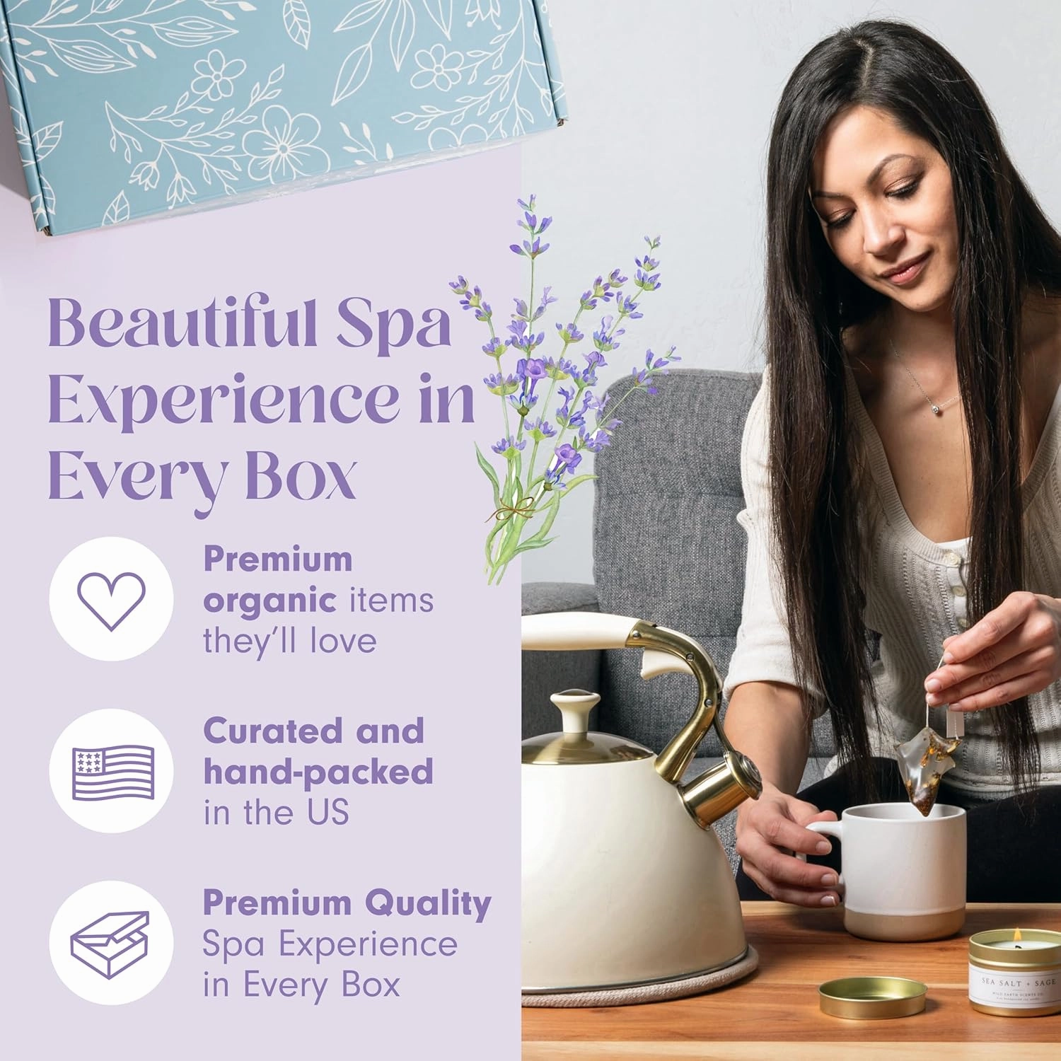 Unboxme Luxury Lavender Spa Gift Set - Relaxation Gift Basket with Candle & Bath Bombs - Self-Care Package for Women, Birthday, Wellness Gift