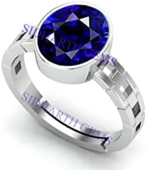 Unheated Untreatet 8.00 Carat Aaa  Quality Natural Blue Sapphire Neelam Silver Plated Adjustable Gemstone Ring For Women'S And Men'S (Lab - Certified)-B0BC47FMPF