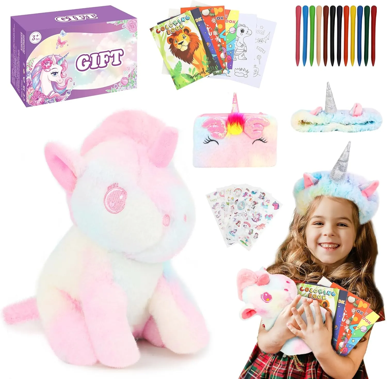 Unicorns Gifts for Girls Age 3-8, Soft Plush Gift for Girls Age 4-6 Ideas Gift Birthday, Chrtistmas Surprise Box with Unicorn Plush Gift for Girl
