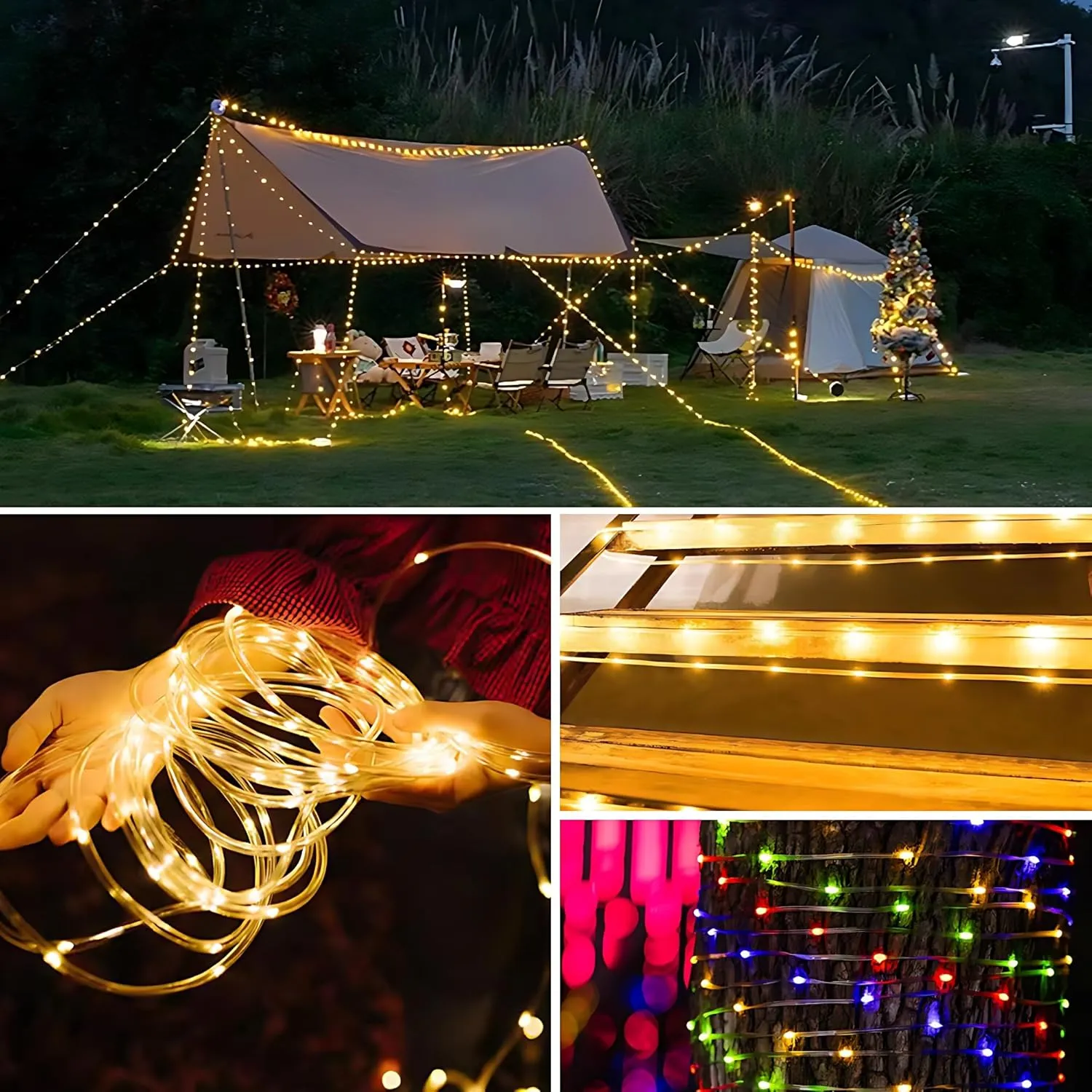 Uoexziyi Solar Rope Lights Outdoor,12M 100 LED Solar String Lights Tube Lights,Waterproof Solar Powered Fairy Lights with 8 Adjustable Modes for Outdoor Decoration(Warm)