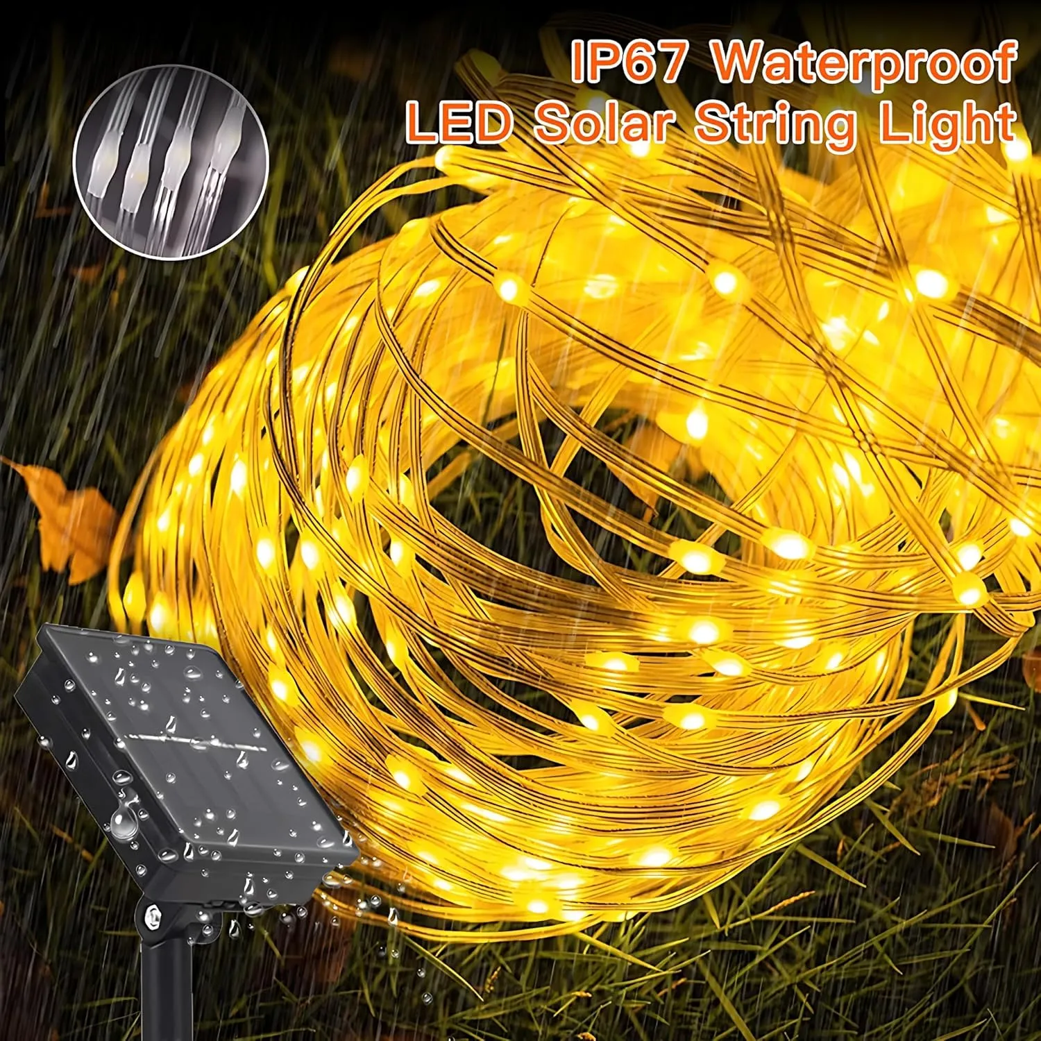 Uoexziyi Solar Rope Lights Outdoor,12M 100 LED Solar String Lights Tube Lights,Waterproof Solar Powered Fairy Lights with 8 Adjustable Modes for Outdoor Decoration(Warm)