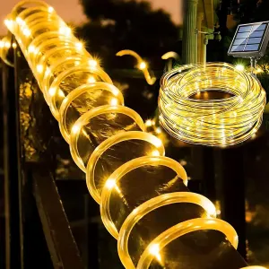 Uoexziyi Solar Rope Lights Outdoor,12M 100 LED Solar String Lights Tube Lights,Waterproof Solar Powered Fairy Lights with 8 Adjustable Modes for Outdoor Decoration(Warm)