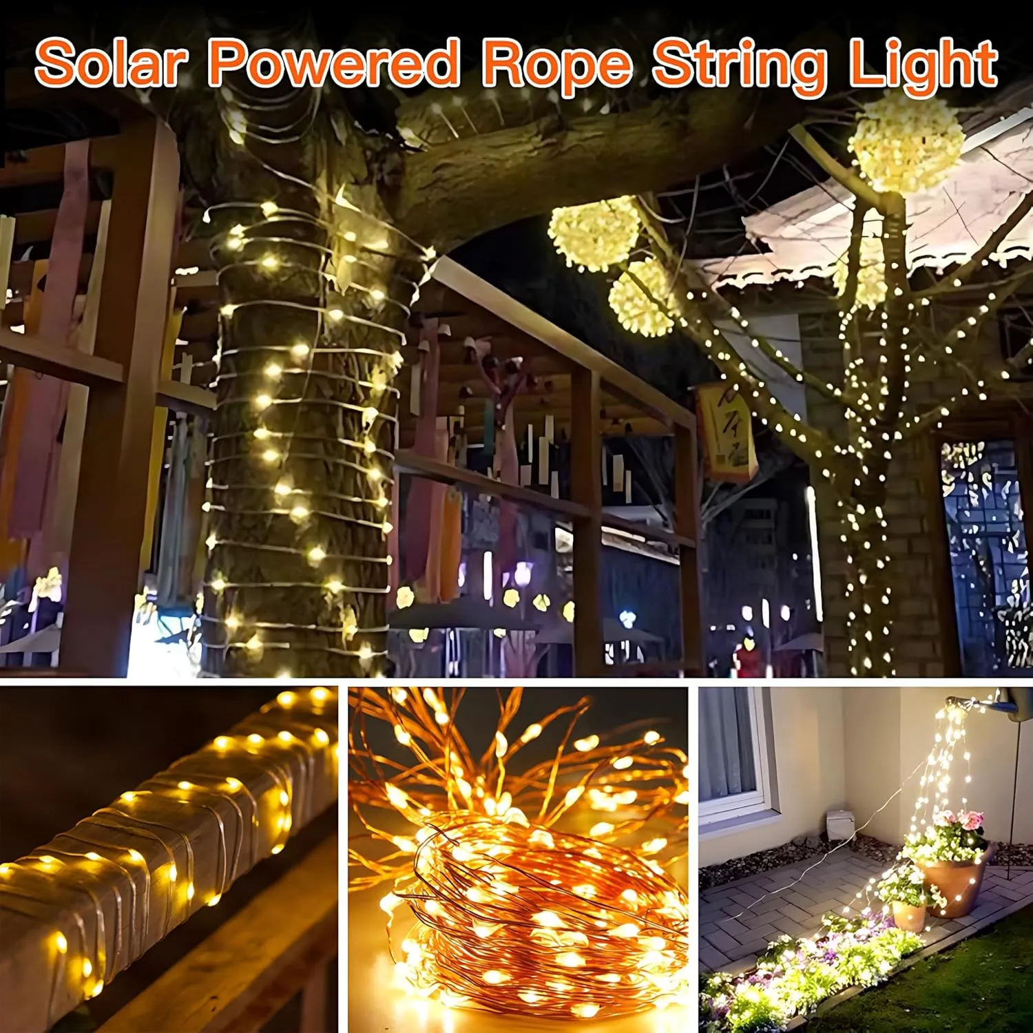 Uoexziyi Solar Rope Lights Outdoor,12M 100 LED Solar String Lights Tube Lights,Waterproof Solar Powered Fairy Lights with 8 Adjustable Modes for Outdoor Decoration(Warm)