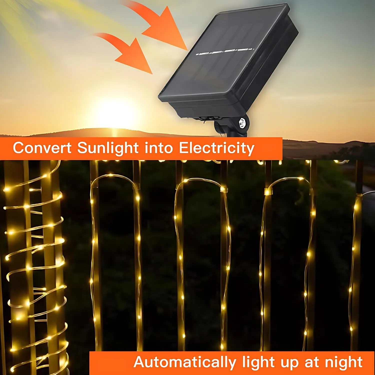 Uoexziyi Solar Rope Lights Outdoor,12M 100 LED Solar String Lights Tube Lights,Waterproof Solar Powered Fairy Lights with 8 Adjustable Modes for Outdoor Decoration(Warm)