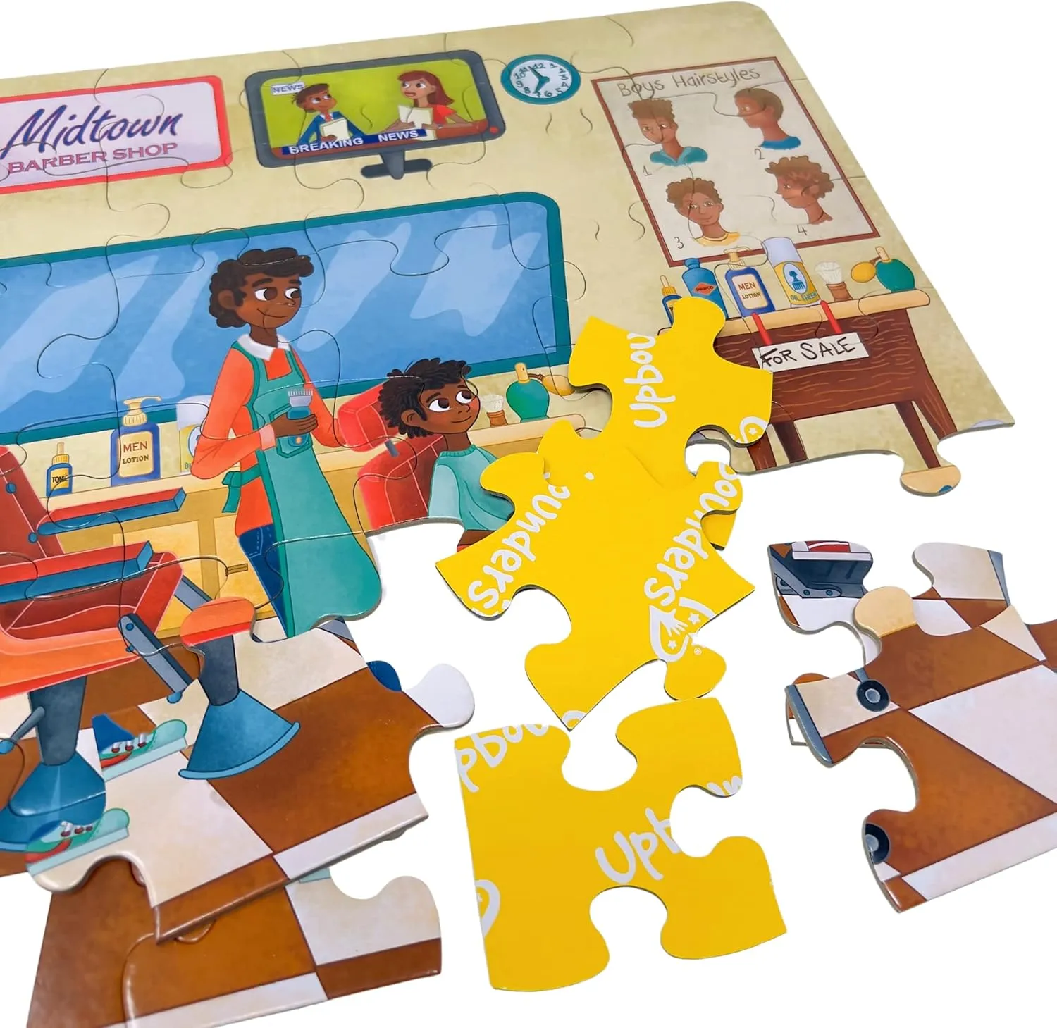Upbounders- A Day at The Barbershop 48 Piece Floor Puzzle, Beginner Puzzle for Toddlers Kids - African American Boy - Ages 4-8 (Multicultural)