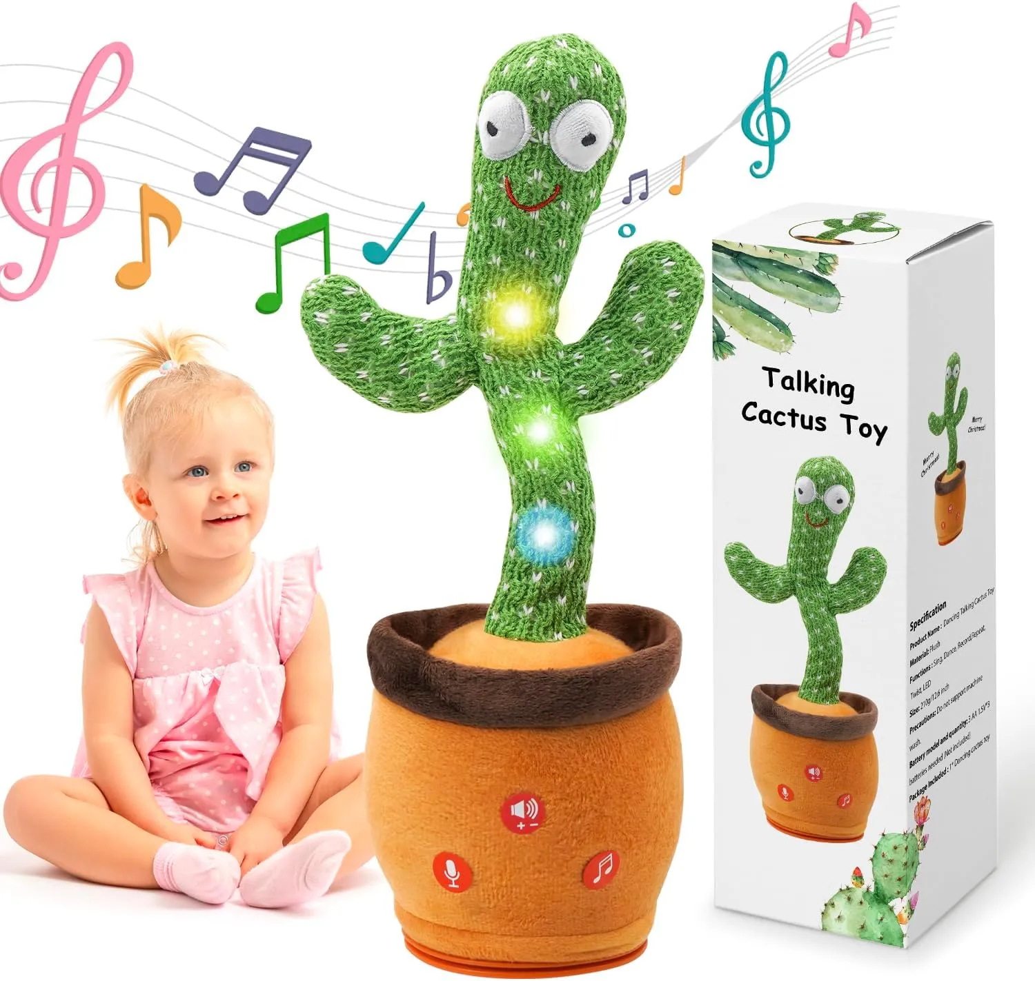 Updated Volume Adjustable Dancing Talking Cactus Toy for Baby Toddler, Mimicking Repeating Singing Interactive Cactus Toy with 120 English Songs for Boys Girls Gifts