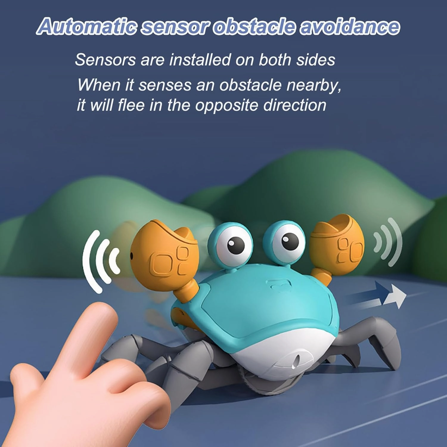 Upgraded Crawling Crab Baby Toy - Electric Sensing Toy - Fun Interactive Dancing Walking Moving Toy, Babies Sensory Induction Crabs with Music & Lights for 3  Years (Blue)