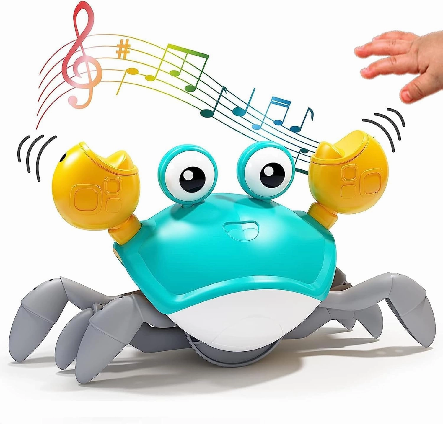 Upgraded Crawling Crab Baby Toy - Electric Sensing Toy - Fun Interactive Dancing Walking Moving Toy, Babies Sensory Induction Crabs with Music & Lights for 3  Years (Blue)