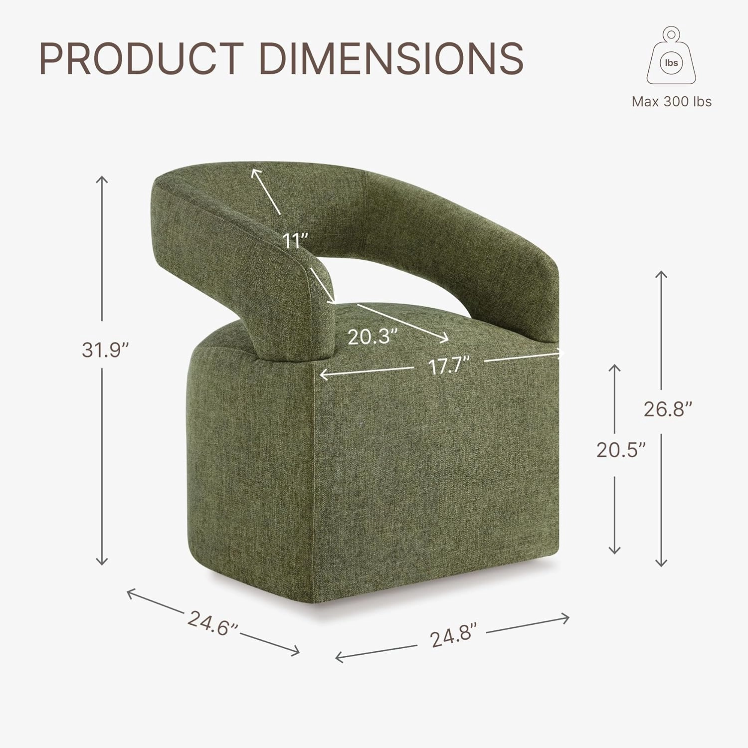 Upholstered Dining Chairs with Casters Easy Assembly Require Modern Barrel Armchair with Rollers for Diningroom Bedroom Livingroom Reading Room,Set of 2,Green