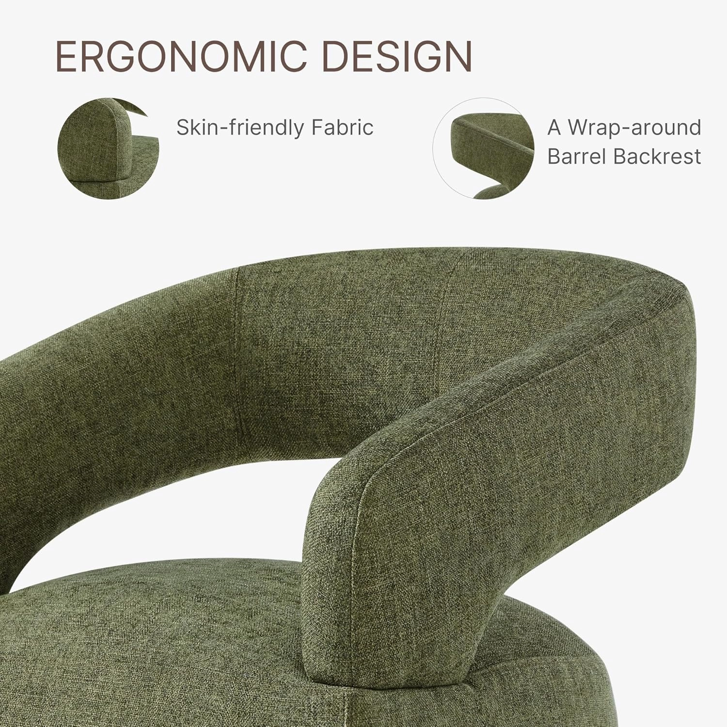 Upholstered Dining Chairs with Casters Easy Assembly Require Modern Barrel Armchair with Rollers for Diningroom Bedroom Livingroom Reading Room,Set of 2,Green