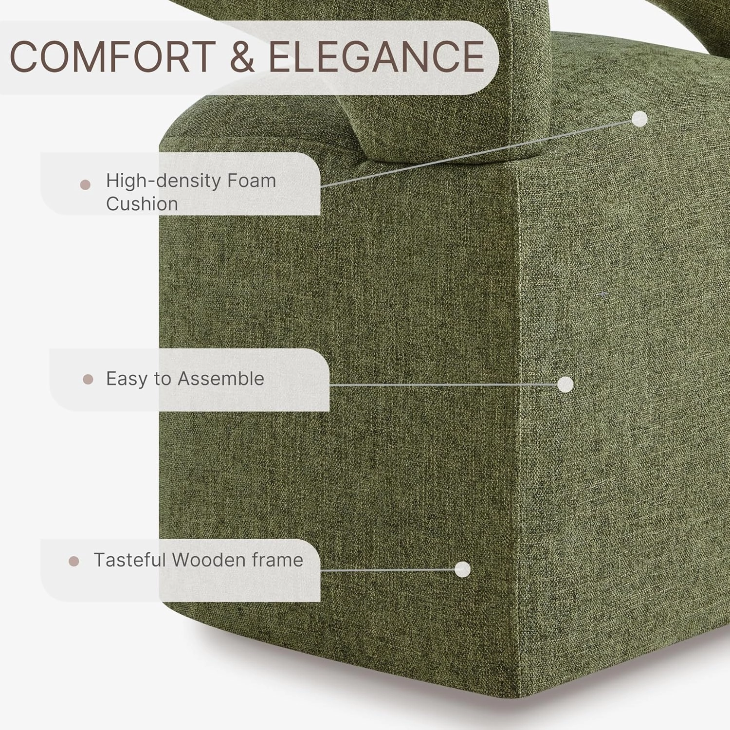 Upholstered Dining Chairs with Casters Easy Assembly Require Modern Barrel Armchair with Rollers for Diningroom Bedroom Livingroom Reading Room,Set of 2,Green