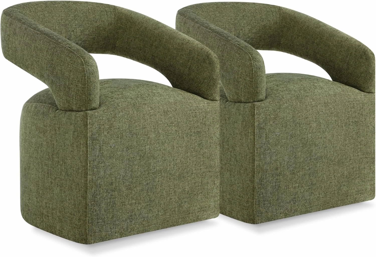 Upholstered Dining Chairs with Casters Easy Assembly Require Modern Barrel Armchair with Rollers for Diningroom Bedroom Livingroom Reading Room,Set of 2,Green