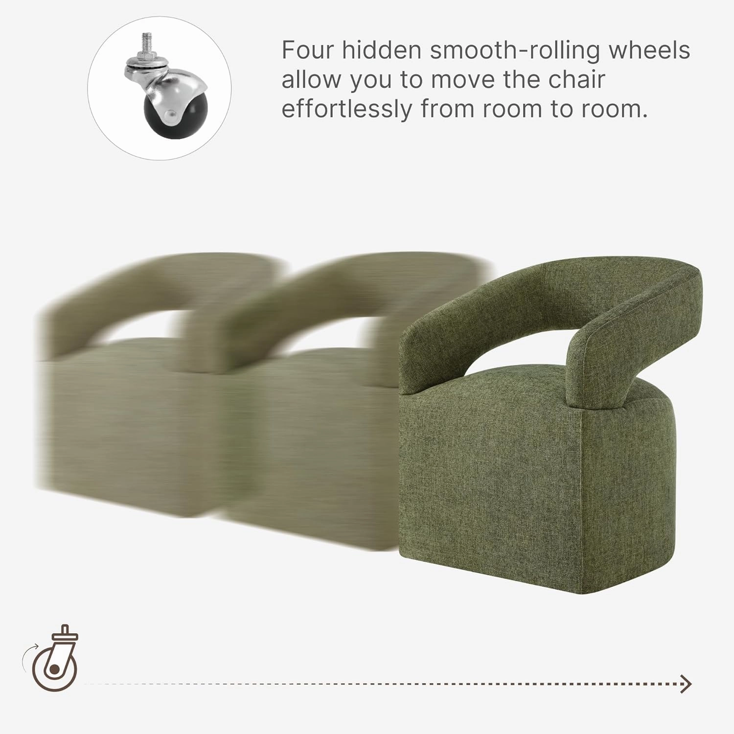 Upholstered Dining Chairs with Casters Easy Assembly Require Modern Barrel Armchair with Rollers for Diningroom Bedroom Livingroom Reading Room,Set of 2,Green