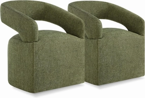 Upholstered Dining Chairs with Casters Easy Assembly Require Modern Barrel Armchair with Rollers for Diningroom Bedroom Livingroom Reading Room,Set of 2,Green