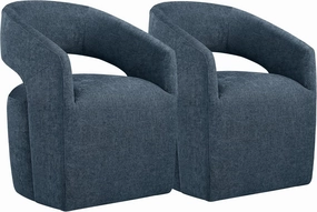 Upholstered Dining Chairs with Casters No Assembly Modern Barrel Armchair with Rollers for Diningroom Bedroom Livingroom Reading Room,Set of 2,Blue