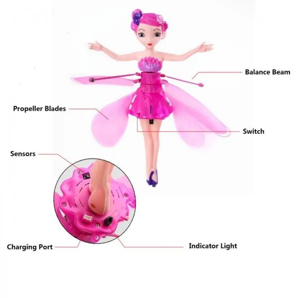 USB Charging Infrared Induction Gesture Control Flying Flower Fairy Doll for 3-14 Year Old Girl Kids Children Teen Birthday Xmas Gift - Purple